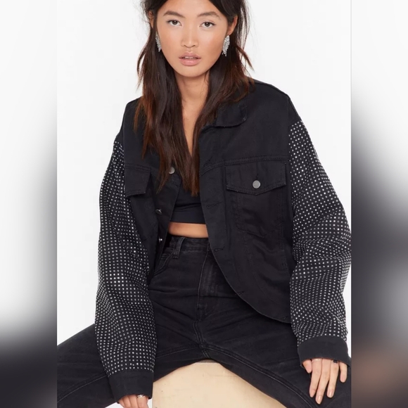 NastyGal Collection-Diamante Denim Jacket Size ,8 - Picture 2 of 12